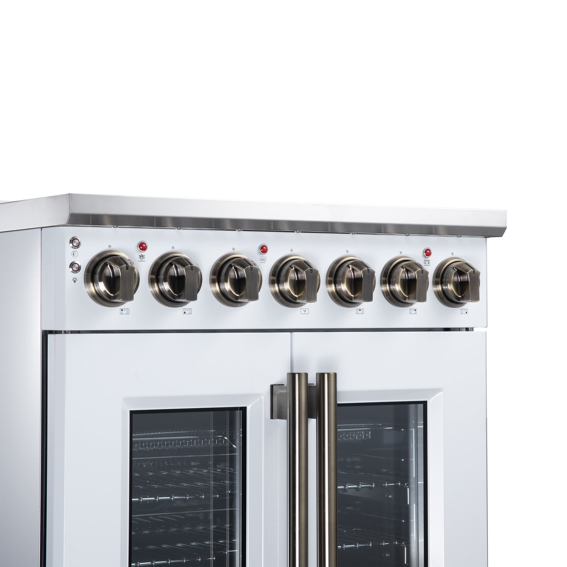 Massimo 30 Inch French Door Electric range, 5 radiant burners, 4.32 cf. True Convection oven, Air fryer kit, White - Forno Appliances