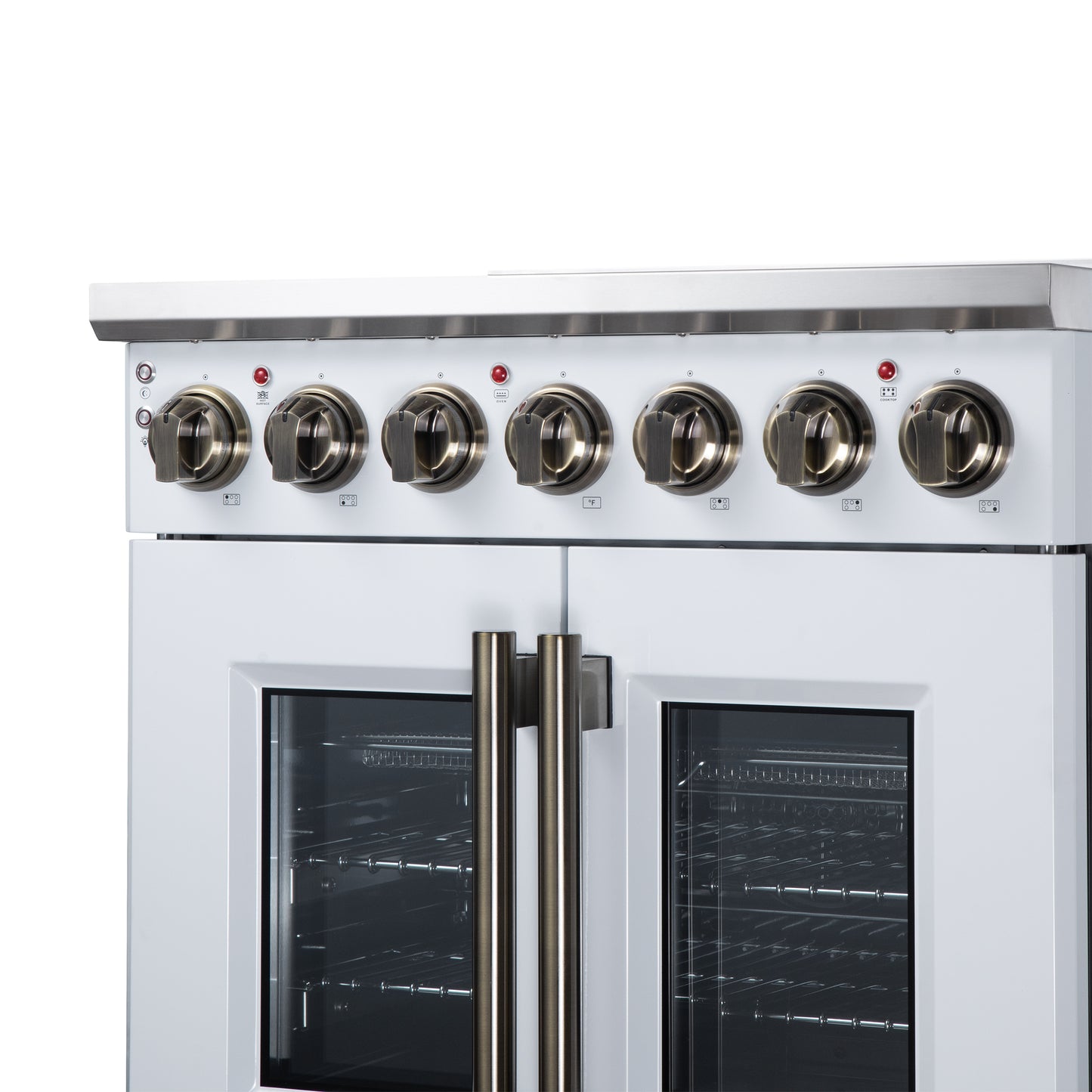 Massimo 30 Inch French Door Electric range, 5 radiant burners, 4.32 cf. True Convection oven, Air fryer kit, White - Forno Appliances