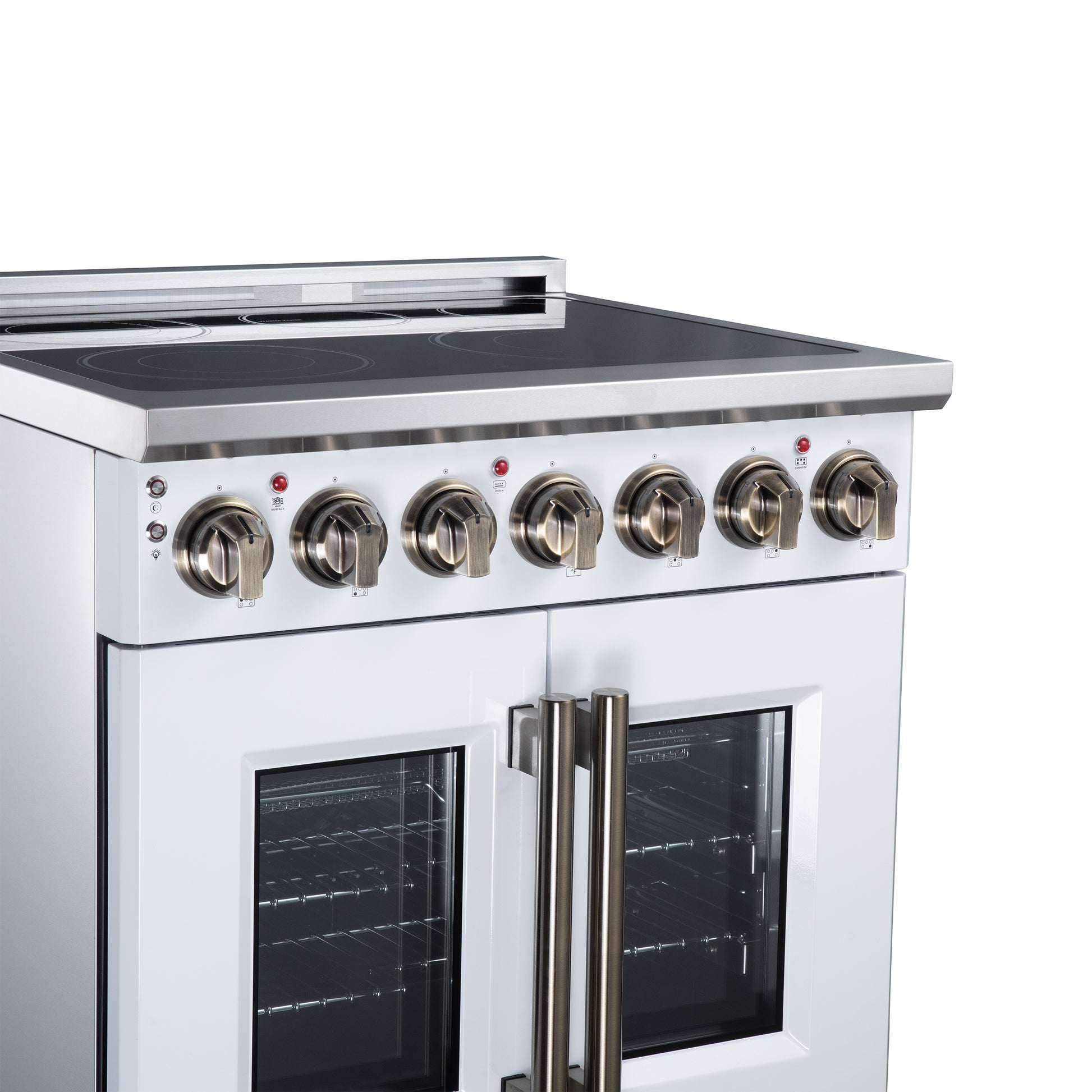 Massimo 30 Inch French Door Electric range, 5 radiant burners, 4.32 cf. True Convection oven, Air fryer kit, White - Forno Appliances