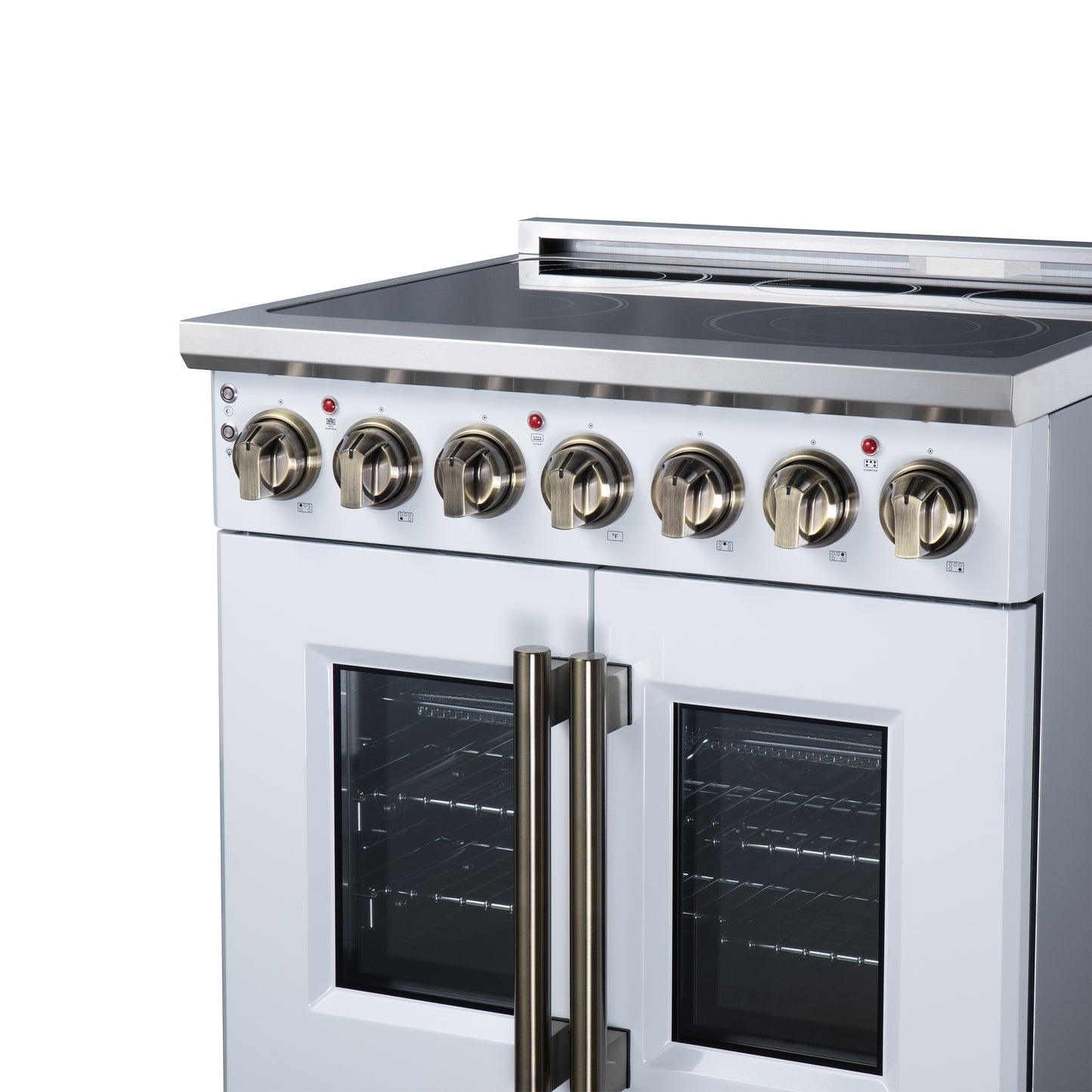 Massimo 30 Inch French Door Electric range, 5 radiant burners, 4.32 cf. True Convection oven, Air fryer kit, White - Forno Appliances