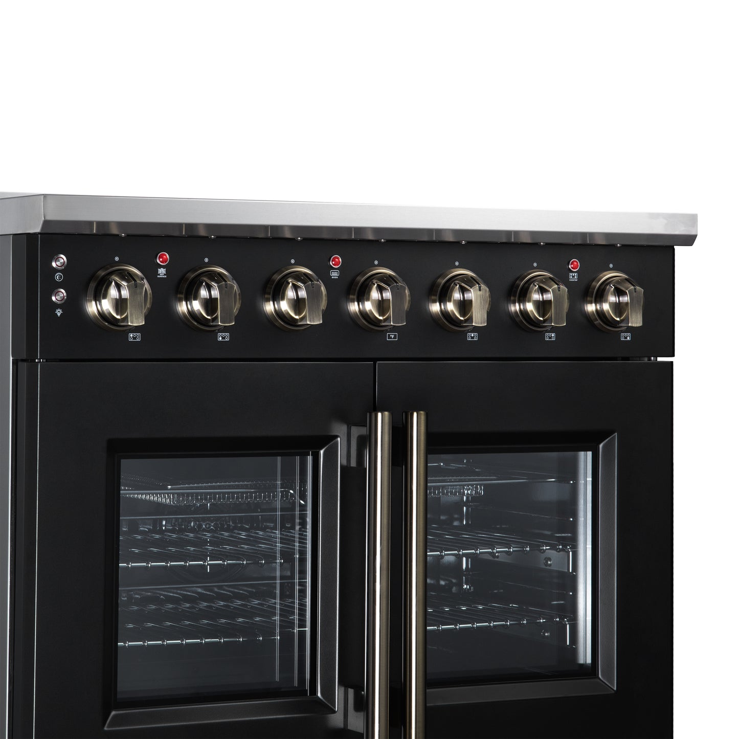 Massimo 36 Inch French Door Electric range, 5 radiant burners, 5.36 cf. True Convection oven, Air fryer kit, Black - Forno Appliances
