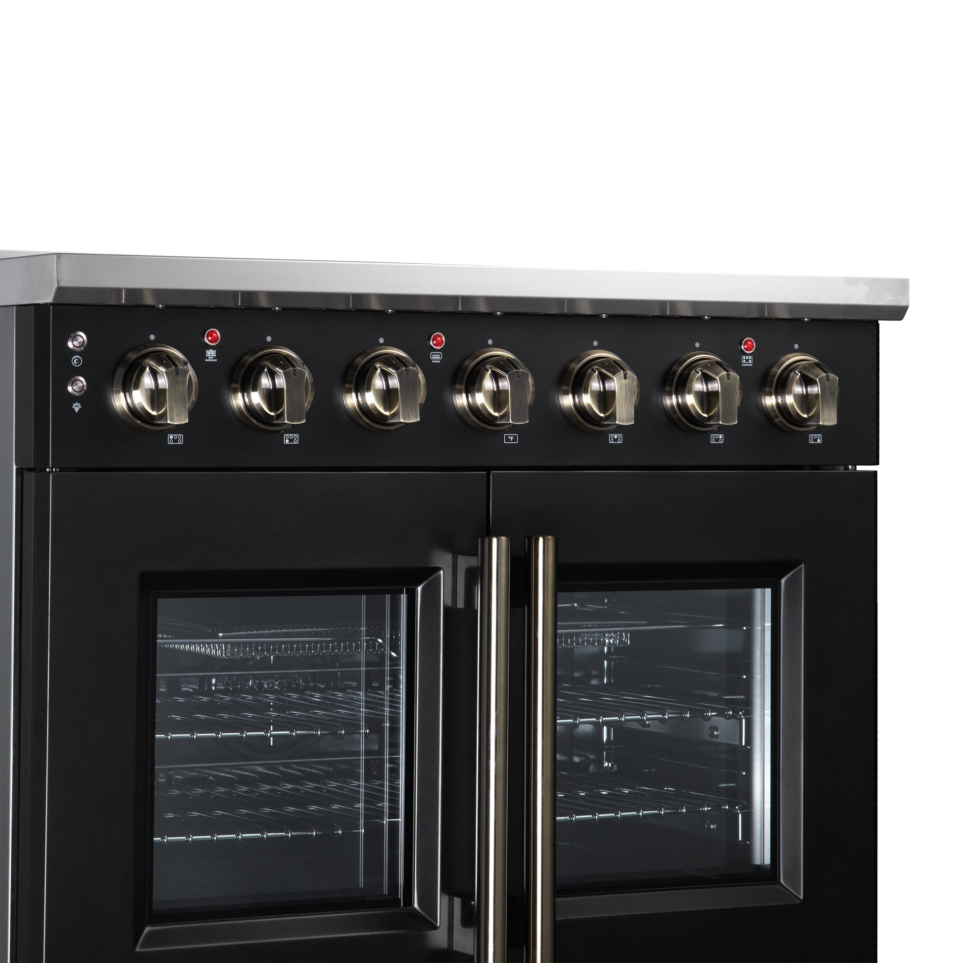 Massimo 36 Inch French Door Electric range, 5 radiant burners, 5.36 cf. True Convection oven, Air fryer kit, Black - Forno Appliances