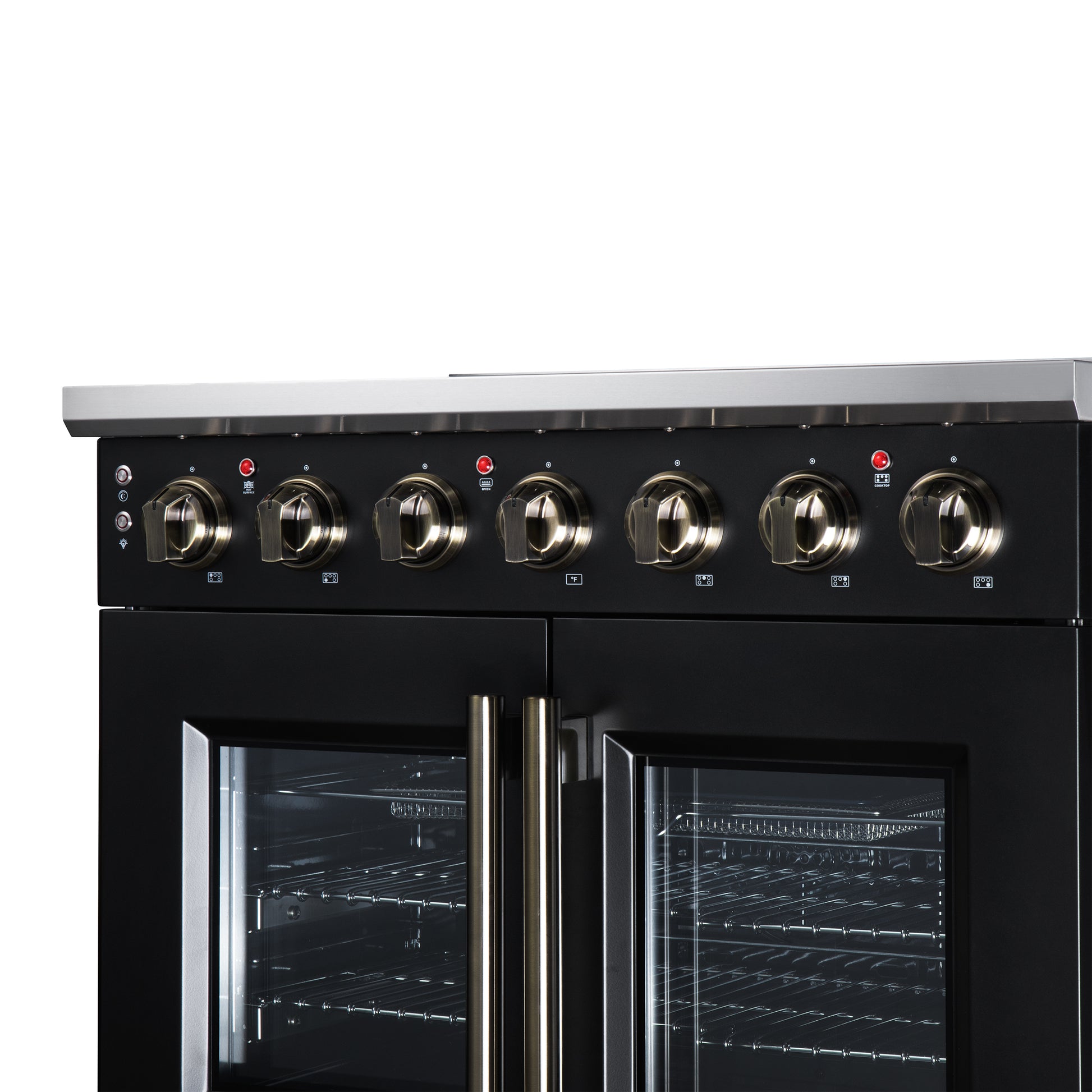 Massimo 36 Inch French Door Electric range, 5 radiant burners, 5.36 cf. True Convection oven, Air fryer kit, Black - Forno Appliances