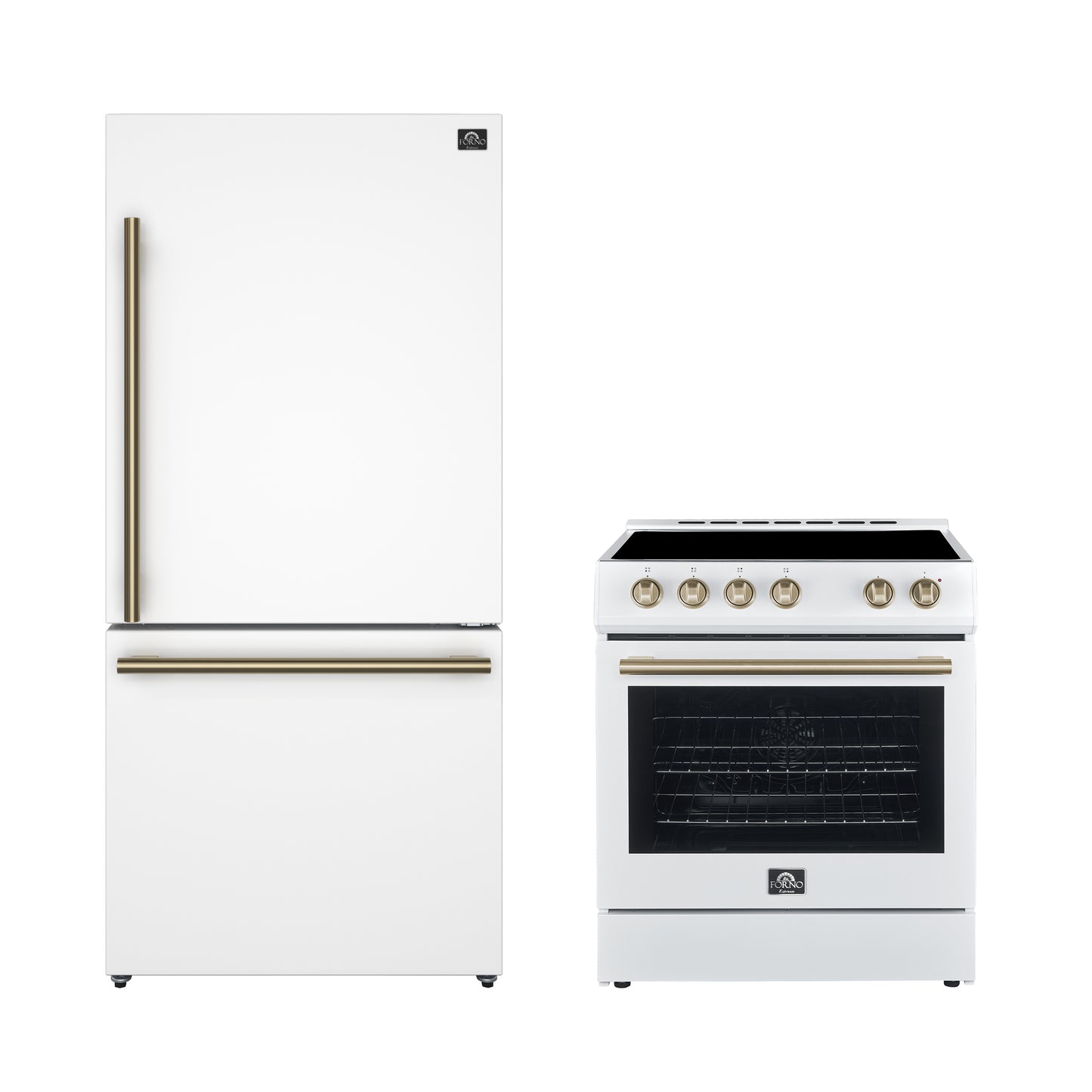 Ensemble de cuisine haut de gamme FORNO 2 pièces : cuisinière Leonardo Espresso blanche de 30 po, réfrigérateur congélateur inférieur blanc de 31 po – FBDL-003-03CA