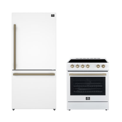 Ensemble de cuisine haut de gamme FORNO 2 pièces : cuisinière Leonardo Espresso blanche de 30 po, réfrigérateur congélateur inférieur blanc de 31 po – FBDL-003-03CA