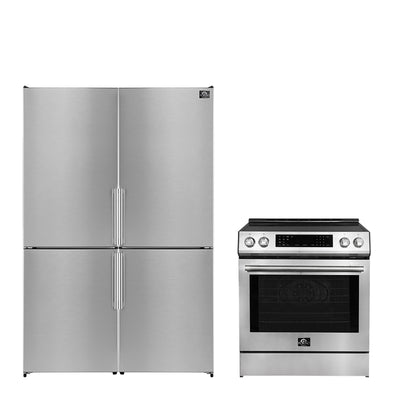 Ensemble de cuisine haut de gamme FORNO 2 pièces : cuisinière à induction Donatello 30 po, réfrigérateur congélateur inférieur Guardia 46,8 po - FBDL-008-01CAUS