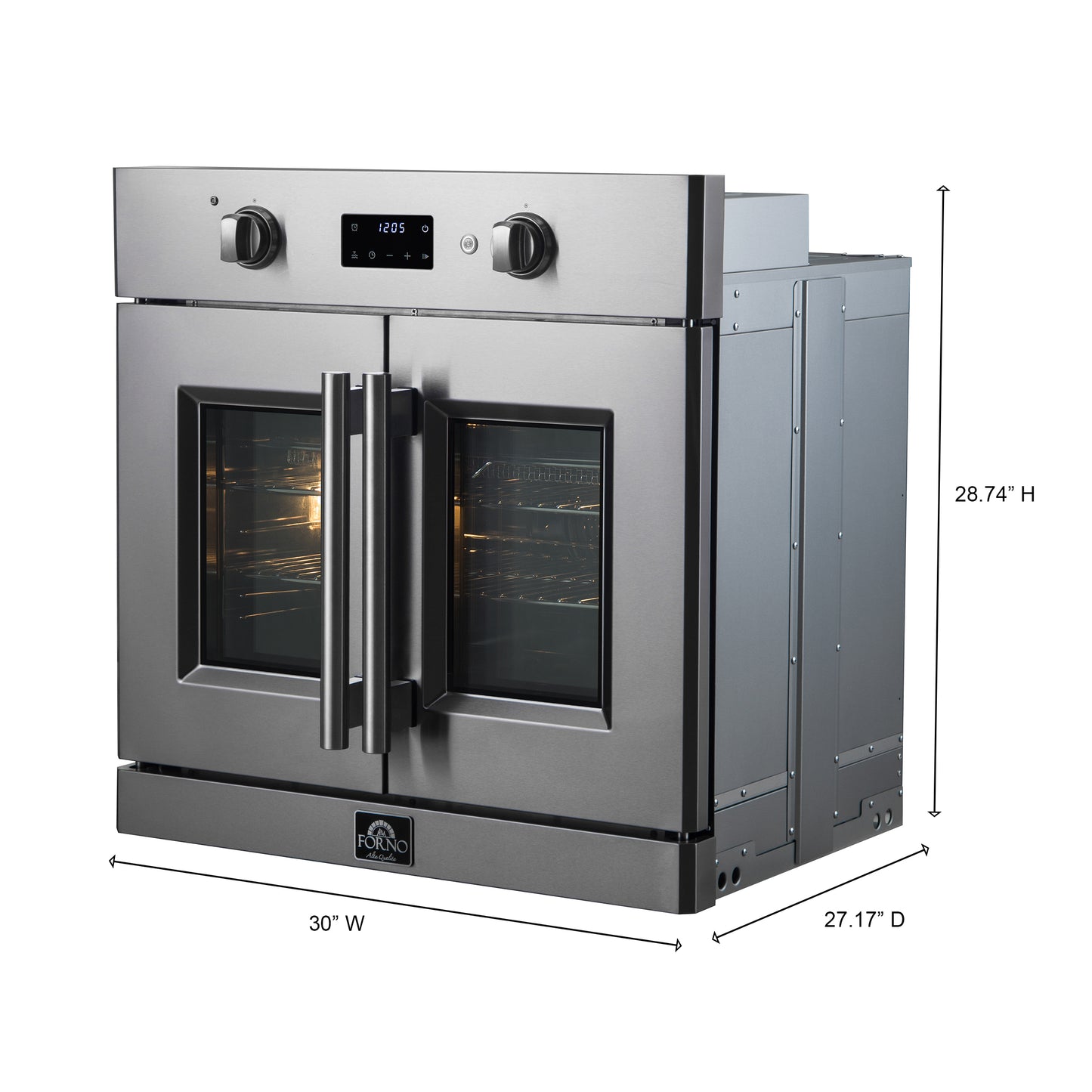Horno eléctrico de pared Forno Asti de 30 pulgadas con puerta francesa en acero inoxidable, 3.68 pies cúbicos, convección real, 3600 W, freidora de aire, sous vide, autolimpieza