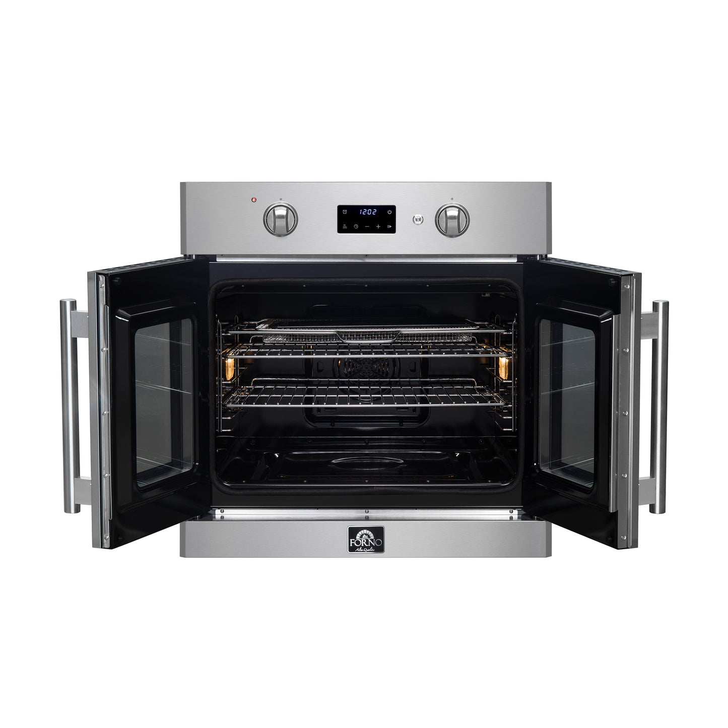 Horno eléctrico de pared Forno Asti de 30 pulgadas con puerta francesa en acero inoxidable, 3.68 pies cúbicos, convección real, 3600 W, freidora de aire, sous vide, autolimpieza