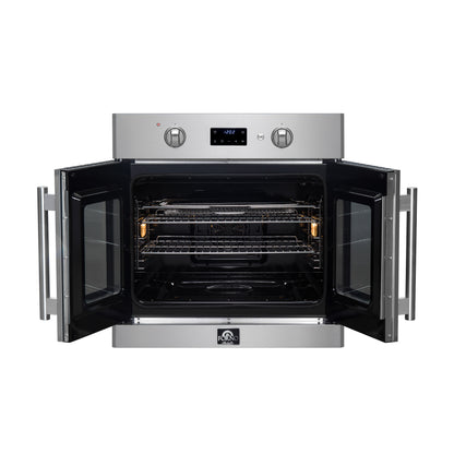 Horno eléctrico de pared Forno Asti de 30 pulgadas con puerta francesa en acero inoxidable, 3.68 pies cúbicos, convección real, 3600 W, freidora de aire, sous vide, autolimpieza