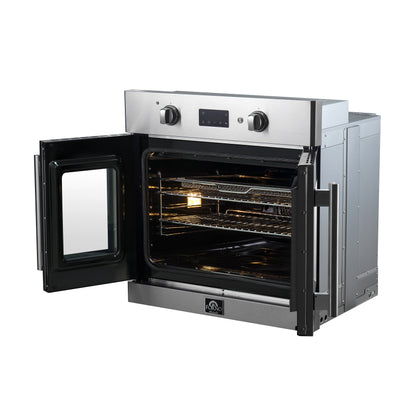 Horno eléctrico de pared Forno Asti de 30 pulgadas con puerta francesa en acero inoxidable, 3.68 pies cúbicos, convección real, 3600 W, freidora de aire, sous vide, autolimpieza