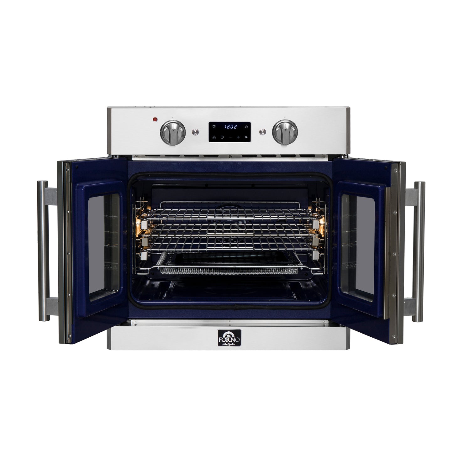 Horno eléctrico de pared Forno Gallico de 30 pulgadas con puerta francesa, acero inoxidable, convección real, freidora de aire y autolimpieza.