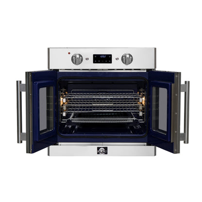 Horno eléctrico de pared Forno Gallico de 30 pulgadas con puerta francesa, acero inoxidable, convección real, freidora de aire y autolimpieza.