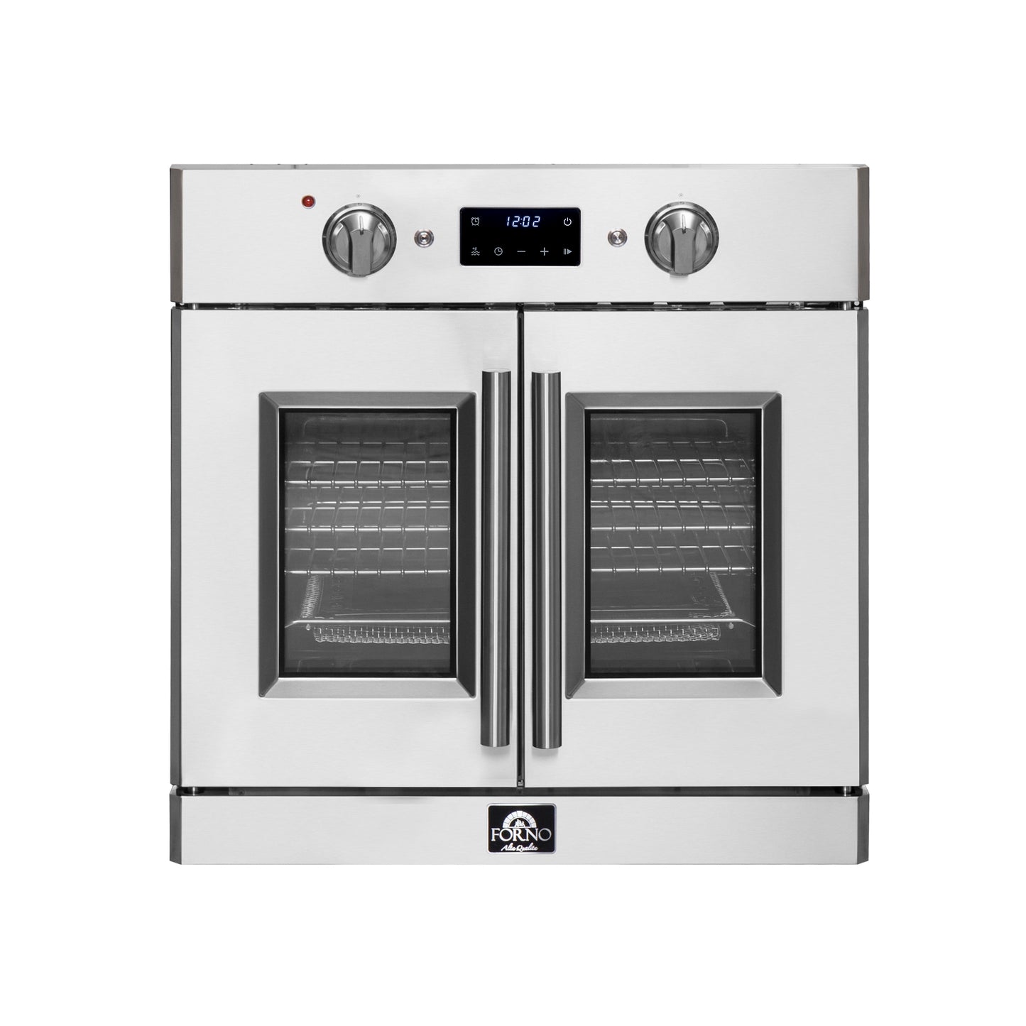 Horno eléctrico de pared Forno Gallico de 30 pulgadas con puerta francesa, acero inoxidable, convección real, freidora de aire y autolimpieza.
