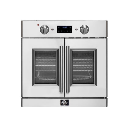 Horno eléctrico de pared Forno Gallico de 30 pulgadas con puerta francesa, acero inoxidable, convección real, freidora de aire y autolimpieza.