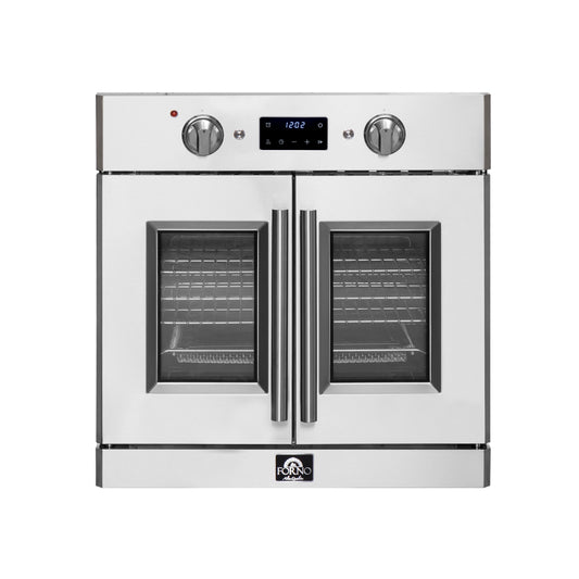 Horno eléctrico de pared Forno Gallico de 30 pulgadas con puerta francesa, acero inoxidable, convección real, freidora de aire y autolimpieza.