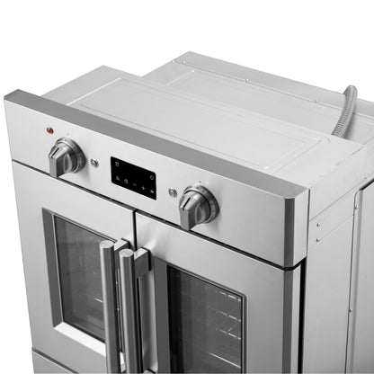 Horno eléctrico de pared Forno Gallico de 30 pulgadas con puerta francesa, acero inoxidable, convección real, freidora de aire y autolimpieza.