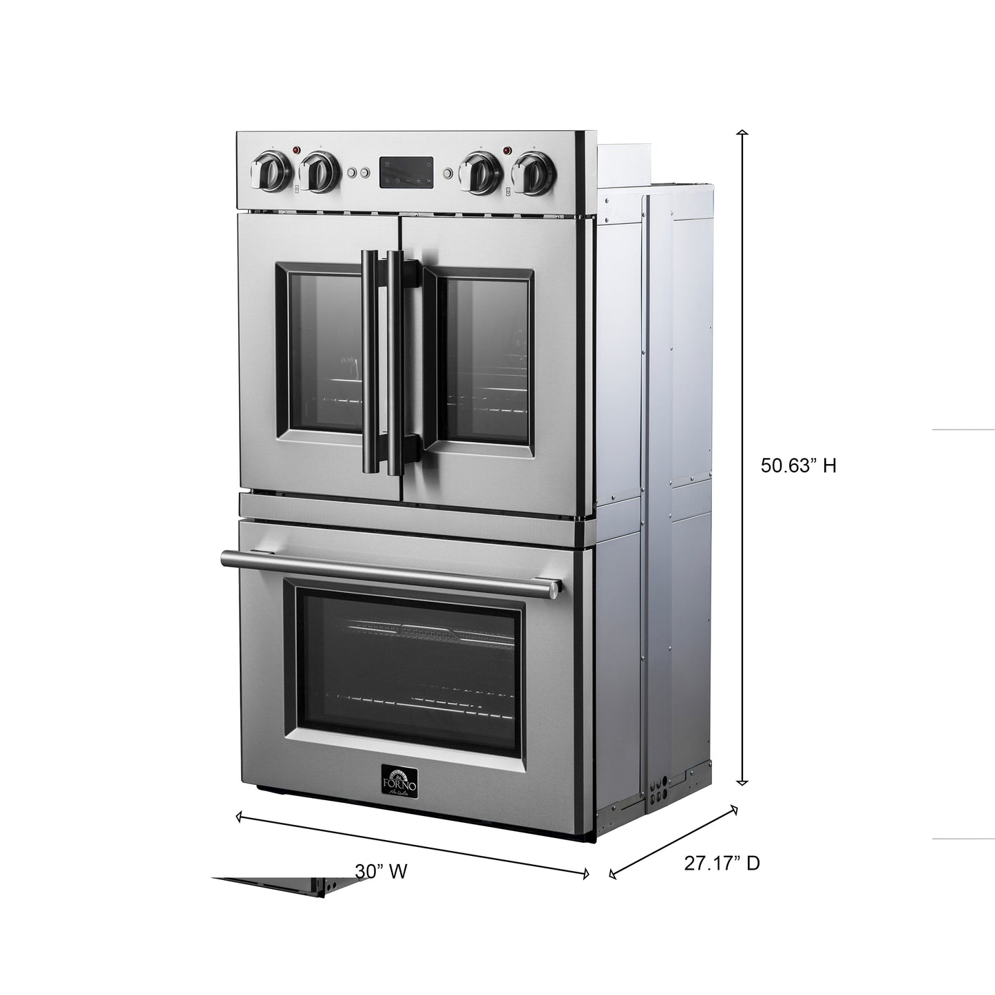 Four électrique double porte française Forno Gallico de 30 pouces, acier inoxydable, cuisson par convection, panneau de commande tactile, fonction autonettoyante