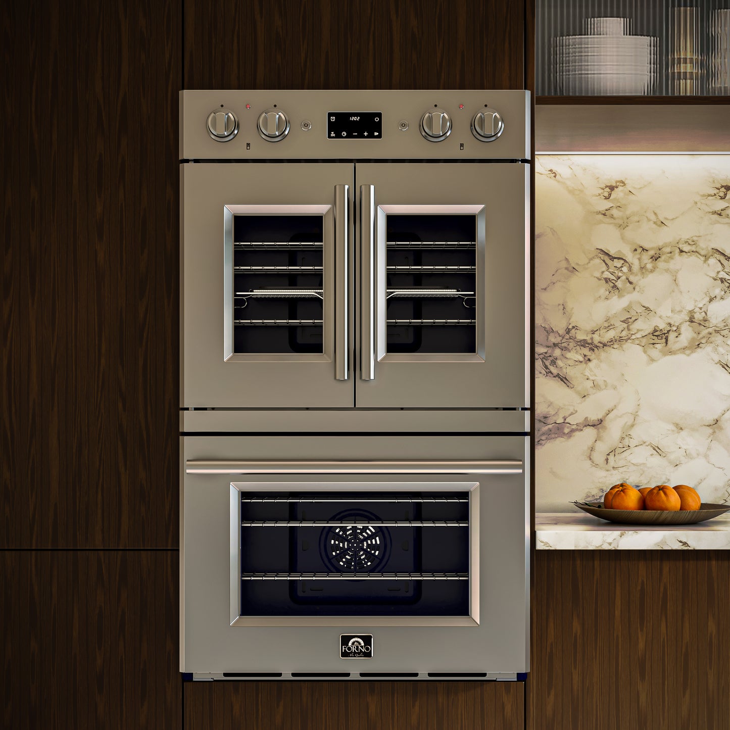 Four électrique double porte française Forno Gallico de 30 pouces, acier inoxydable, cuisson par convection, panneau de commande tactile, fonction autonettoyante