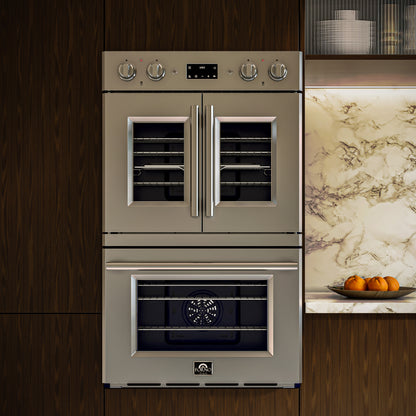 Four électrique double porte française Forno Gallico de 30 pouces, acier inoxydable, cuisson par convection, panneau de commande tactile, fonction autonettoyante
