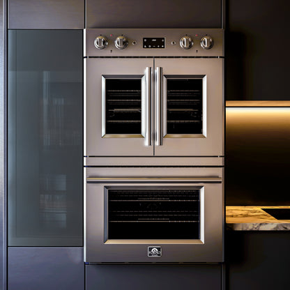 Four électrique double porte française Forno Gallico de 30 pouces, acier inoxydable, cuisson par convection, panneau de commande tactile, fonction autonettoyante