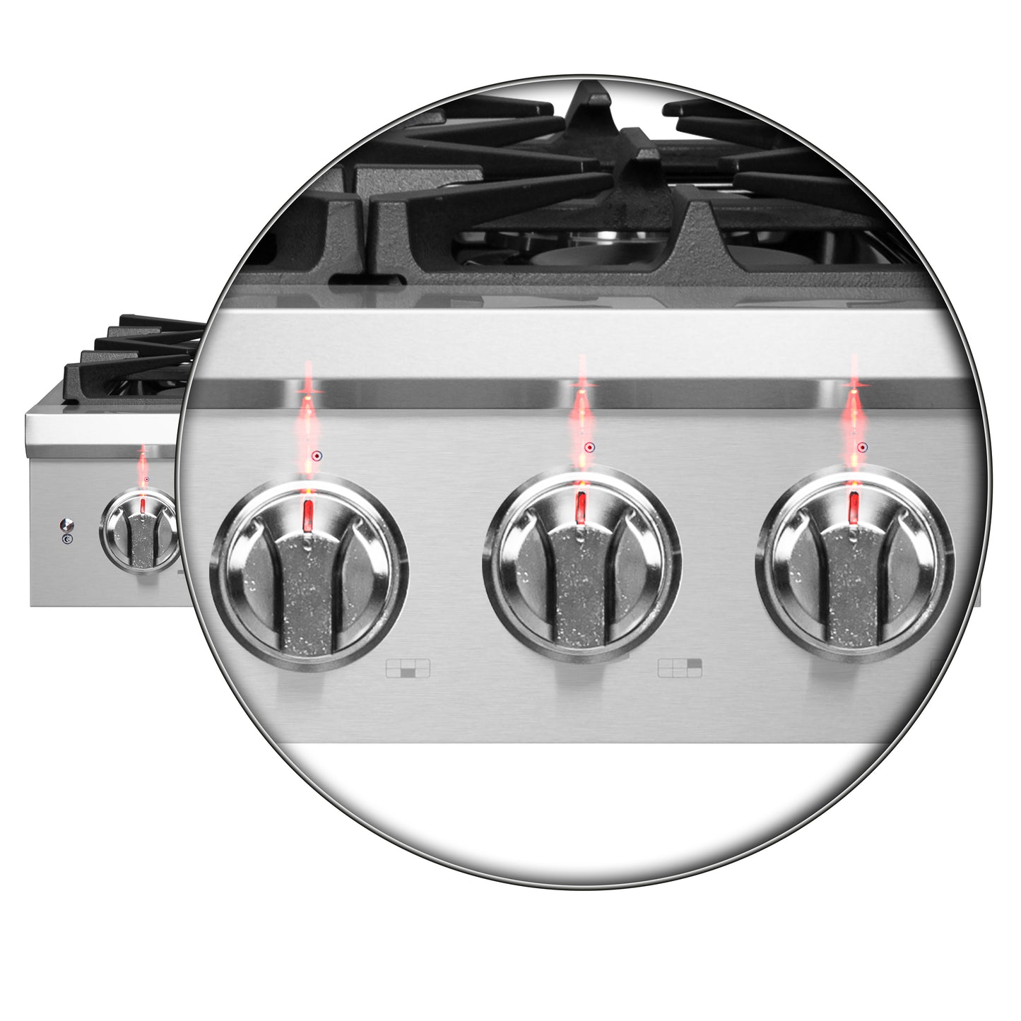 Estufa a gas Forno Spezia Alta Qualita de 36 pulgadas, estilo profesional, de acero inoxidable, con 6 quemadores sellados, rejillas continuas de hierro fundido y alta potencia térmica.