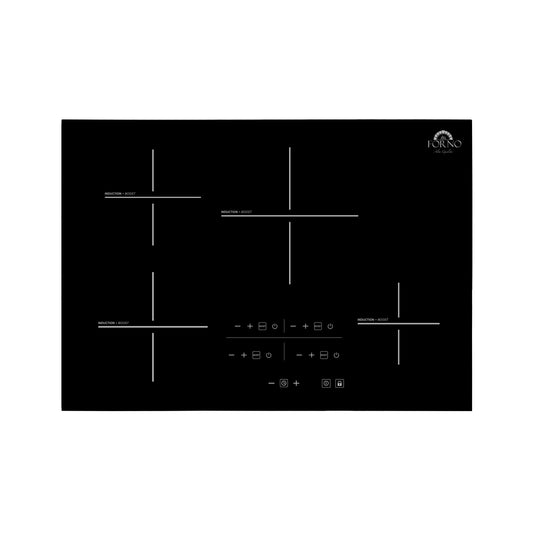 Placa de inducción Forno Lecce de 30 pulgadas y 4 zonas, control táctil, múltiples niveles de potencia, características de seguridad y diseño elegante.