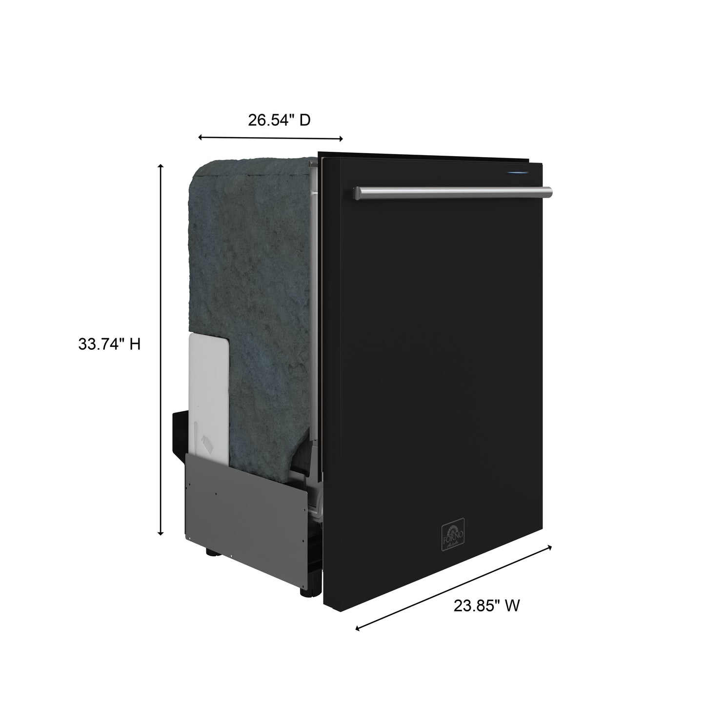 Lavavajillas Forno Pozzo de 24 pulgadas, empotrado, de tina alta, con control superior, color negro, 49 dBA, con sensor de suciedad, certificación ENERGY STAR