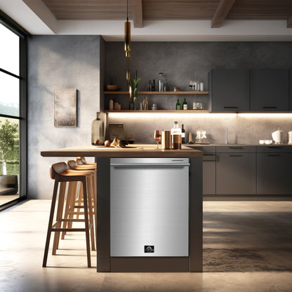 Ensemble de cuisine haut de gamme FORNO 3 pièces : cuisinière bi-énergie Galiano 36 po, réfrigérateur à portes françaises 36 po, lave-vaisselle encastrable 24 po - FBDL-004-02CAUS