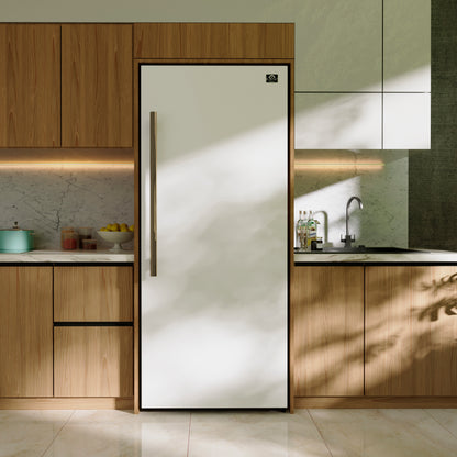 Congelador/refrigerador convertible Forno Maderno de 28 pulgadas en blanco con manija de latón antiguo, 13.6 pies cúbicos, apertura a la derecha