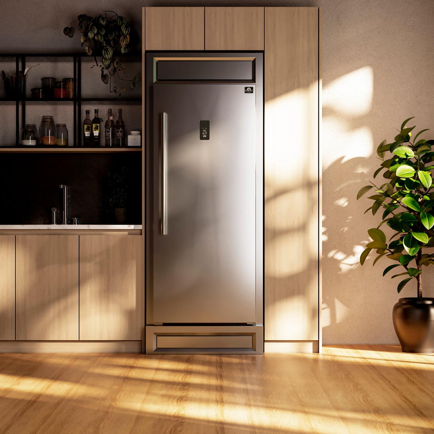 Refrigerador/congelador convertible Forno Fortezza de 32 pulgadas con apertura a la derecha y kit de molduras, acero inoxidable, sin escarcha