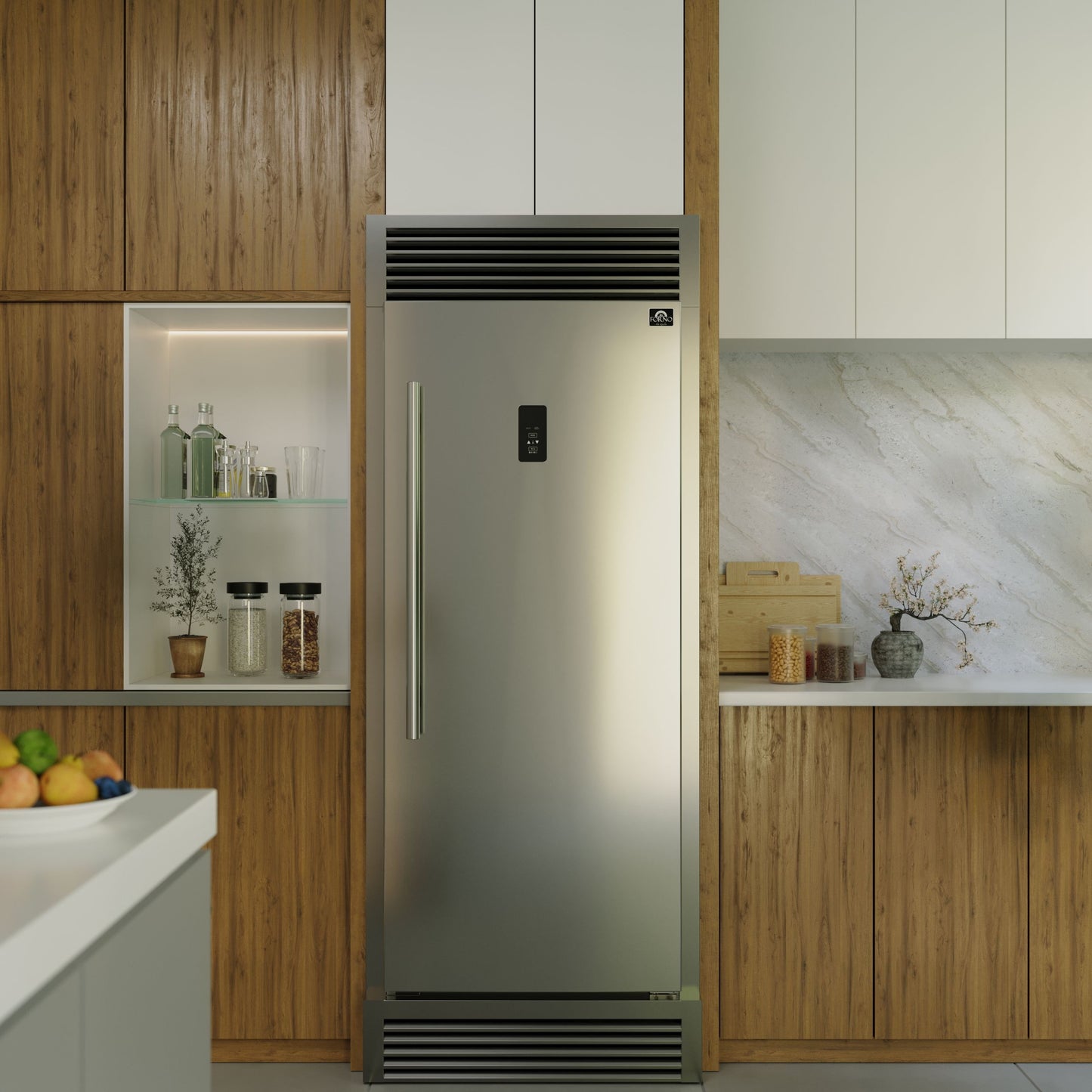 Forno Fortezza 32 Inch Right-Swing Convertible Refrigerator/Freezer with Trim Grill, Stainless Steel, Total No Frost