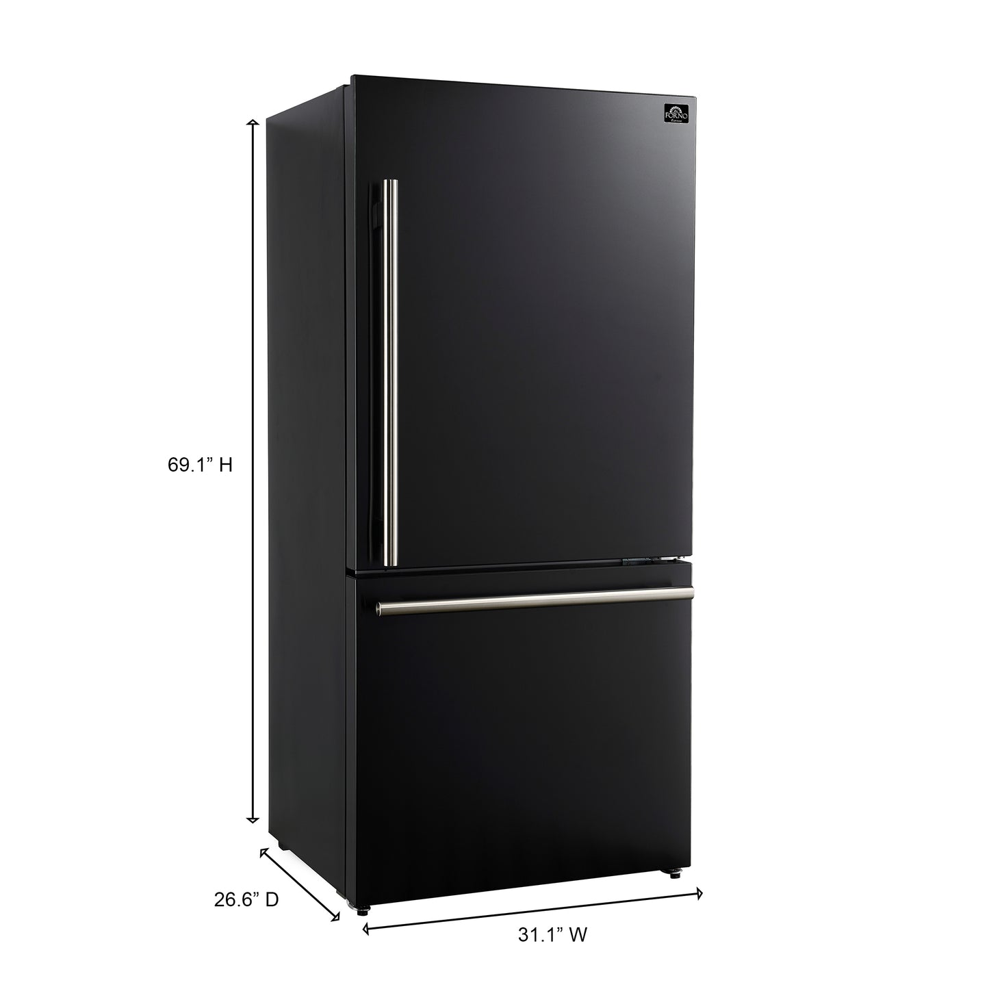 Refrigerador Forno Milano Espresso de 31 pulgadas con congelador inferior, color negro, capacidad de 17.2 pies cúbicos, de bajo consumo