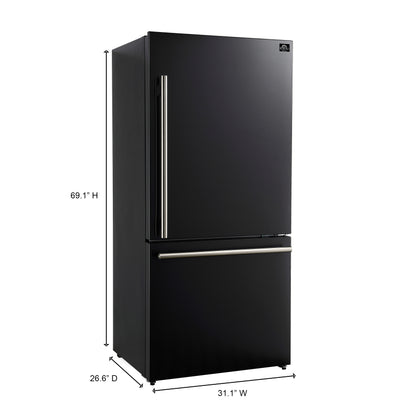 Refrigerador Forno Milano Espresso de 31 pulgadas con congelador inferior, color negro, capacidad de 17.2 pies cúbicos, de bajo consumo