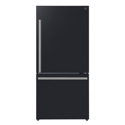Refrigerador Forno Milano Espresso de 31 pulgadas con congelador inferior, color negro, capacidad de 17.2 pies cúbicos, de bajo consumo