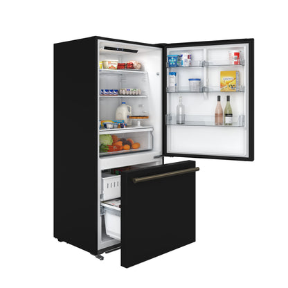 Refrigerador Forno Milano Espresso de 31 pulgadas con congelador inferior, color negro, capacidad de 17.2 pies cúbicos, de bajo consumo