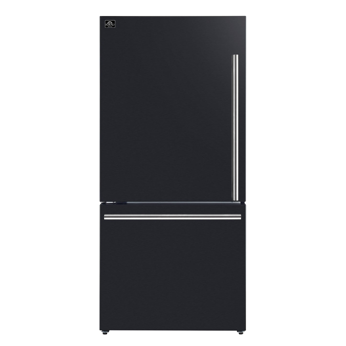 Refrigerador Forno Milano Espresso de 31 pulgadas, color negro, con congelador inferior, 17.2 pies cúbicos, de bajo consumo, sin escarcha, con máquina de hielo integrada