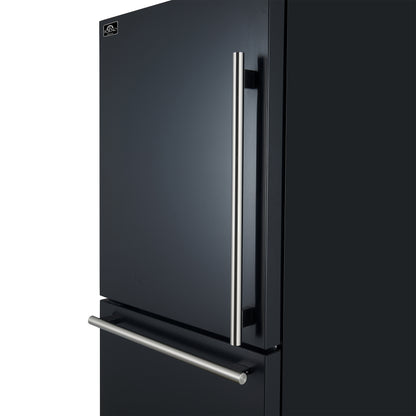 Refrigerador Forno Milano Espresso de 31 pulgadas, color negro, con congelador inferior, 17.2 pies cúbicos, de bajo consumo, sin escarcha, con máquina de hielo integrada