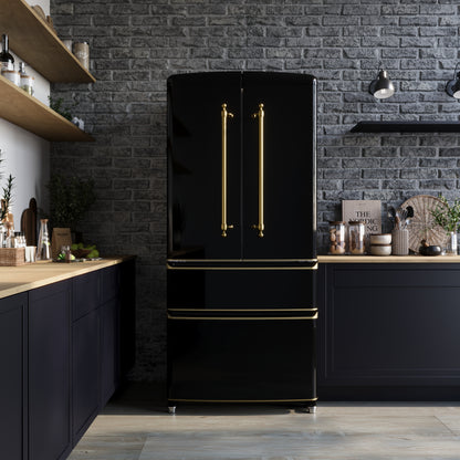 Réfrigérateur à portes françaises Forno Luigi de 33 po, 18 pi³, finition noire, poignées en laiton antique, certifié ENERGY STAR