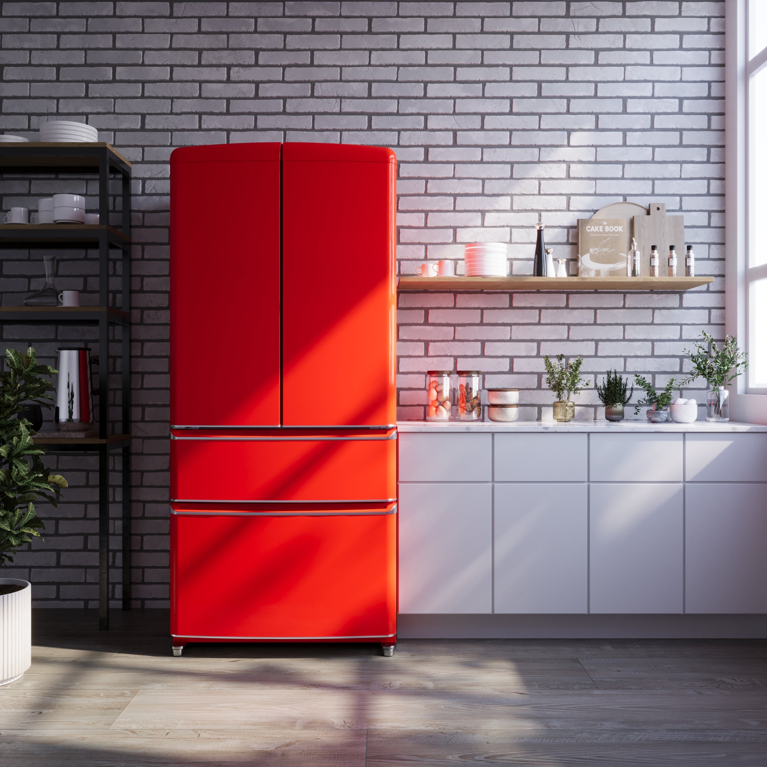 Forno Luigi 33-Inch French Door Refrigerator, 18 cu.ft, Red Finish