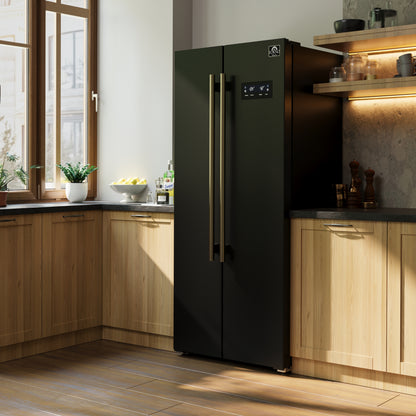 Réfrigérateur côte à côte Forno Salerno Espresso noir de 33 pouces, 15,6 pi³, écoénergétique, sans givre, design moderne