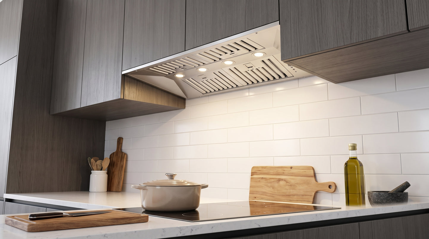 Forno Altilia 36-Inch Insert Range Hood, Stainless Steel, LED Lighting, Baffle Filters - Forno Appliances