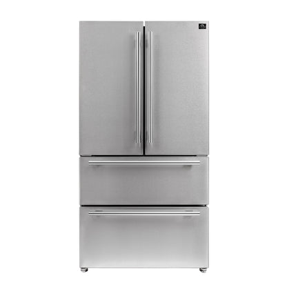 Conjunto de cocina premium FORNO de 3 piezas: cocina de gas Galiano de 91 cm, refrigerador de 91 cm con puerta francesa, lavavajillas empotrado de 61 cm - FBDL-004-01CAUS
