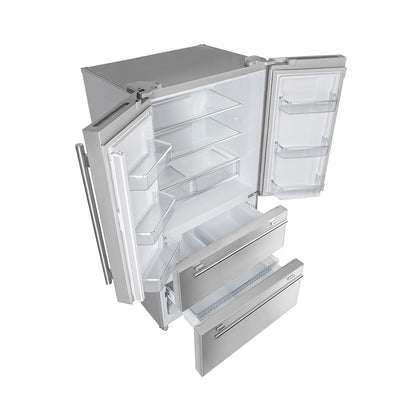 Conjunto de cocina premium FORNO de 3 piezas: cocina de gas Galiano de 91 cm, refrigerador de 91 cm con puerta francesa, lavavajillas empotrado de 61 cm - FBDL-004-01CAUS
