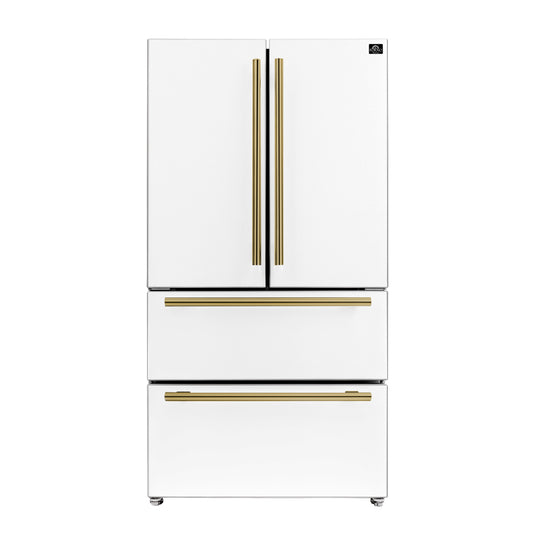 Refrigerador Forno Moena Espresso blanco de 36 pulgadas con puerta francesa, 19.2 pies cúbicos, antiescarcha, máquina de hielo automática, certificación ENERGY STAR