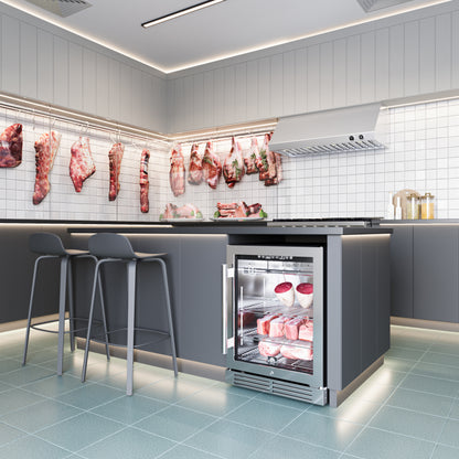 Gabinete de maduración en seco Forno Asciutto de 24 pulgadas, acero inoxidable 304, 4.41 pies cúbicos, iluminación LED, estantes ajustables