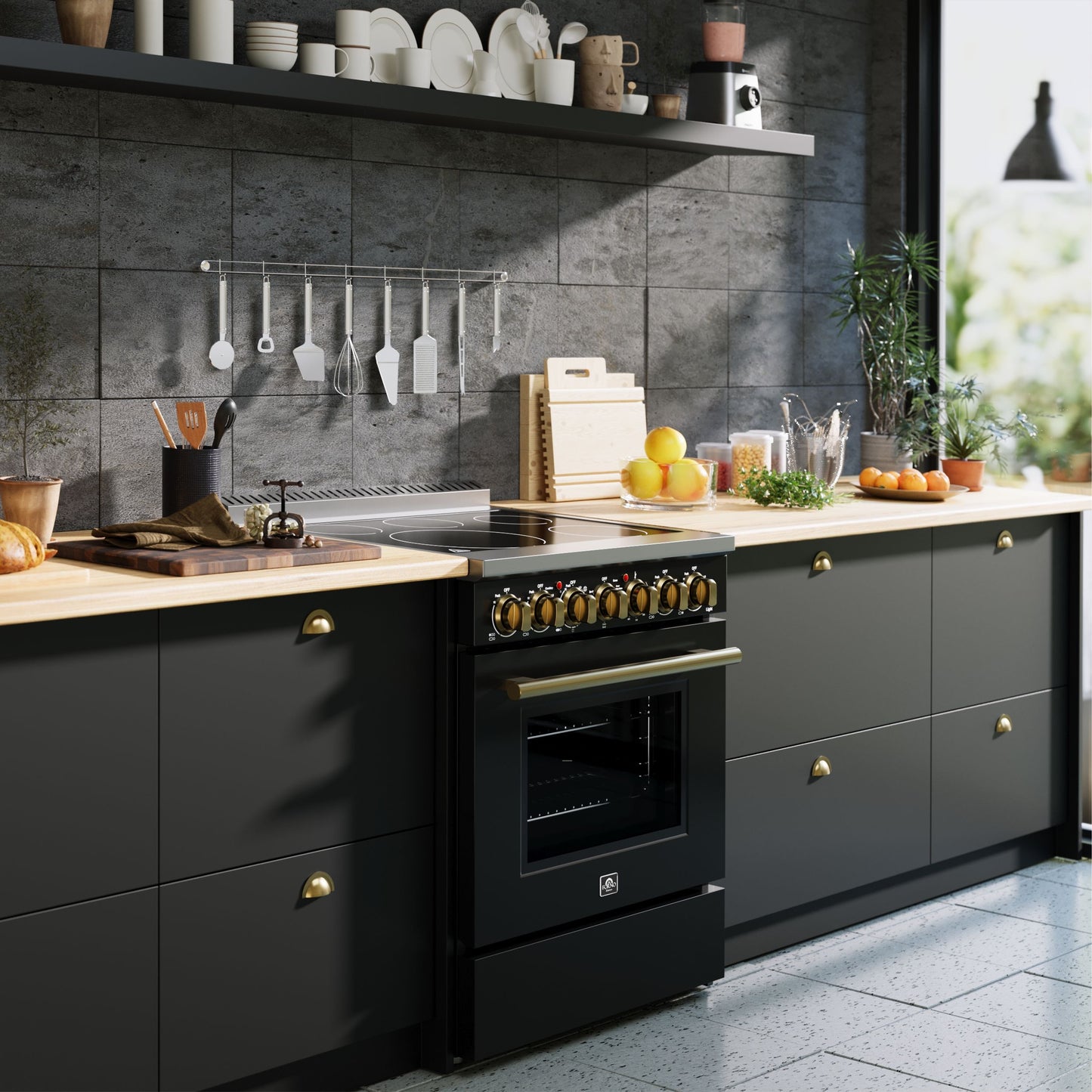 Cocina eléctrica independiente Forno Paolo de 30 pulgadas, color negro, 4.38 pies cúbicos, horno de convección real, eficiencia energética