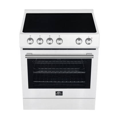 FORNO 2-Piece White Kitchen Bundle - 30" Electric Range and 36" Bottom Freezer Refrigerator - Forno Appliances