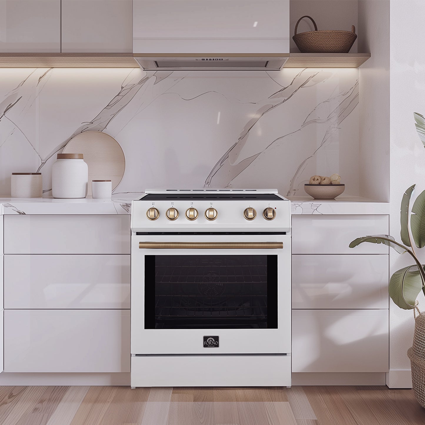Cocina eléctrica blanca Forno Leonardo Espresso de 30 pulgadas, convección real, eficiencia energética