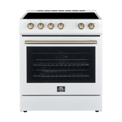 Ensemble de cuisine haut de gamme FORNO 3 pièces : cuisinière Leonardo Espresso blanche de 30 po, hotte blanche de 30 po, réfrigérateur blanc de 31 po – FBDL-001-03CA