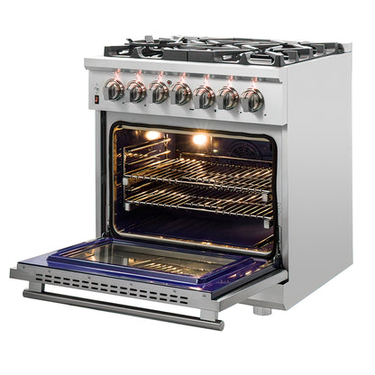 Cuisinière bi-énergie autonome Forno Massimo de 30 pouces, 4 brûleurs, fours à double convection